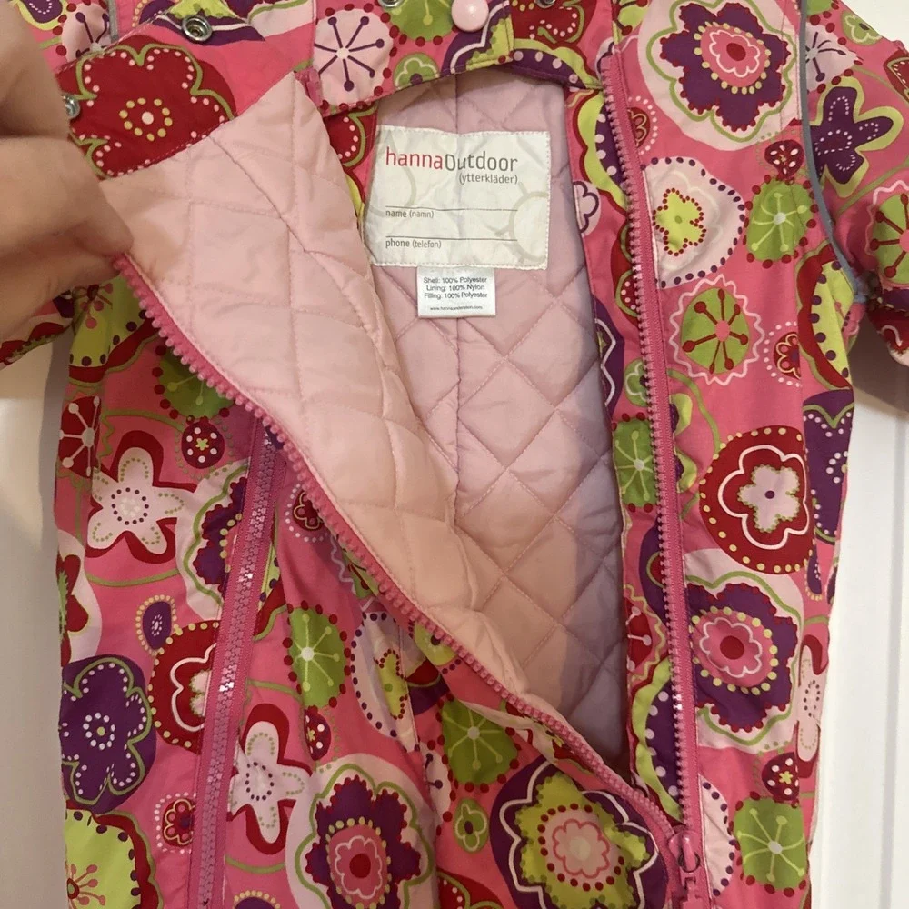 Girls Hanna Andersson Pink Floral Warm Snowsuit Size‎ 70 6-12 Months